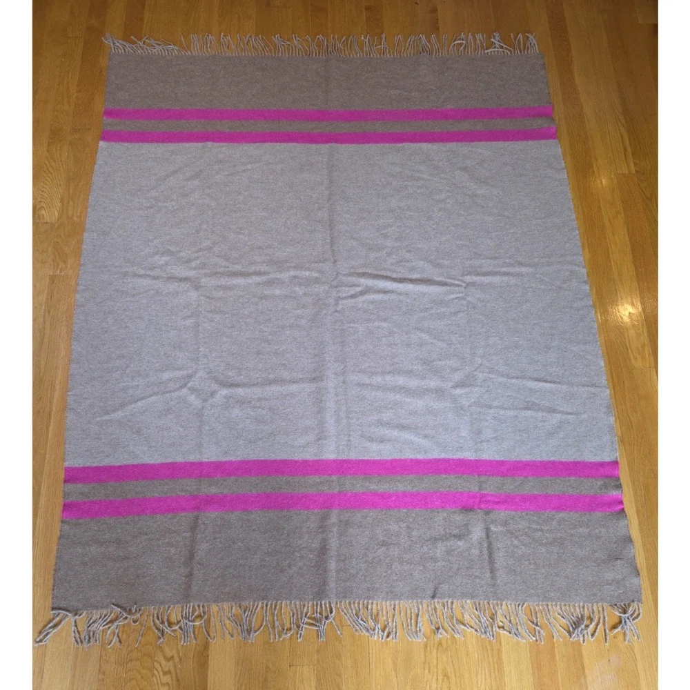 Alicia Adams Alpaca Throw Camel Hot Pink Stripe Fringe Equestrian Peru 51x63
